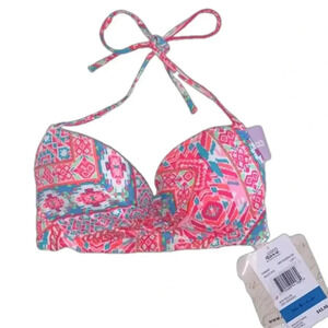 NWT 36B Coco Rave Nixie bandeau halter bikini top pink lightly padded swim